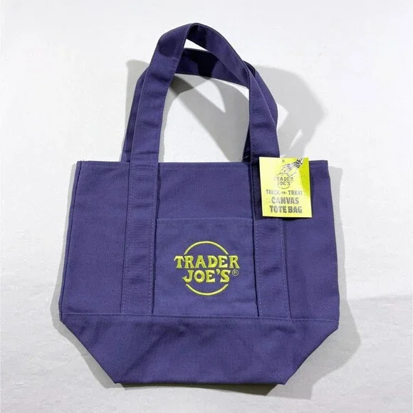 Trader Joe's Trick Treat Mini Canvas Tote Bag Orange Black Purple Multi Lot 4 - Picture 9 of 12